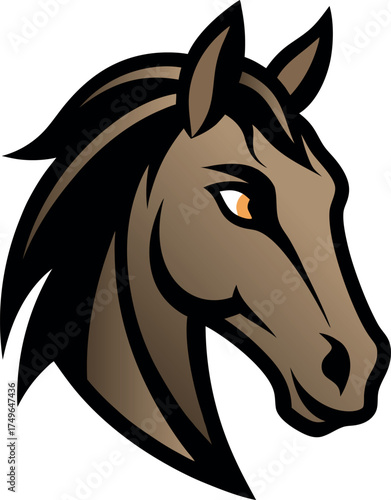 Brown Stylized Horse Head Illustration with Angular Mane and Intense Eye for Mascot and Logo Use