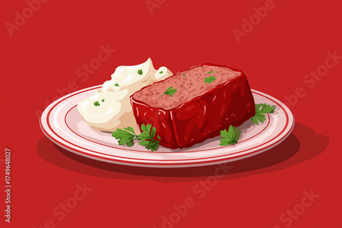 Meatloaf Modern Vector Illustration - Clean Graphic American Comfort Food Art with Contemporary Digital Style and Flat Vector Design