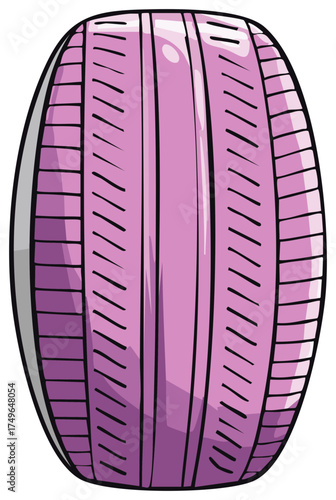 Stylized purple tire with ribbed tread and black outlines on a white background