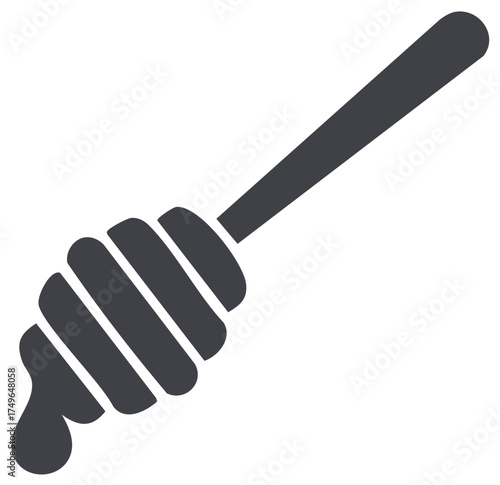 Honey dipper icon with a drop of dripping honey flat vector silhouette