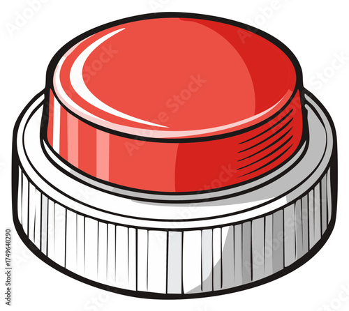 Shiny red cartoon push button for an emergency alarm or panic alert