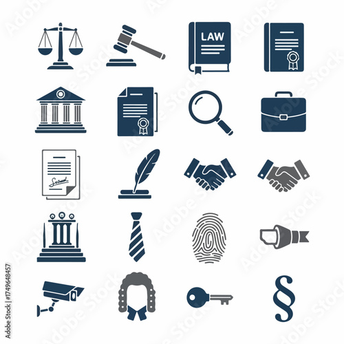 Law and Justice Icons Collection: Legal Symbols for Court, Attorney, and Government