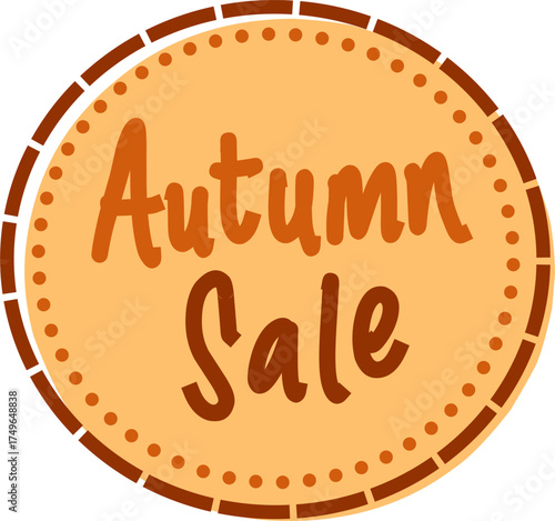 Autumn sale typography badge illustration with orange dotted and dashed circular border in warm seasonal color palette perfect for fall promotion, product label, or discount sticker design