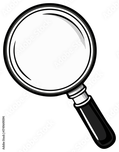 Cartoon Style Magnifying Glass with Black Handle Focusing on Details