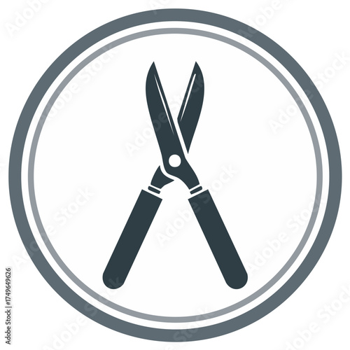 Gardening tool icon featuring heavy duty shears or clippers within a circular frame