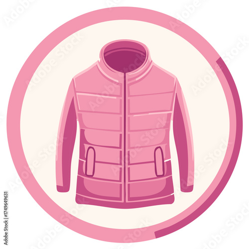 Pink Puffer Jacket Icon Design - Warm Clothing, Fashion, Winter Style