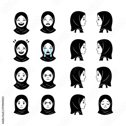 Set of Muslim Woman Expressions and Poses in Hijab.