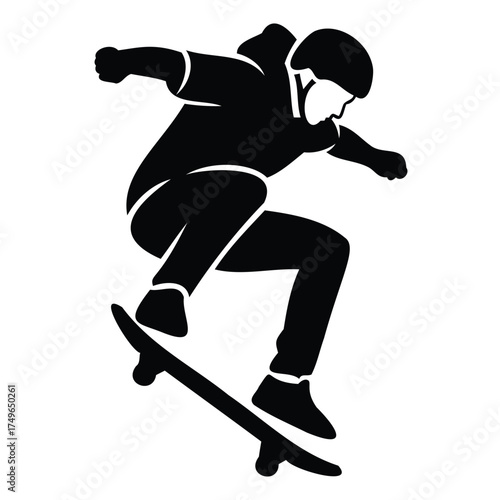 Skateboarder performing trick on white background skateboarding