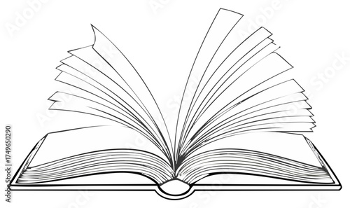 Vector illustration of an open book with many blank pages fanned out representing education and literature