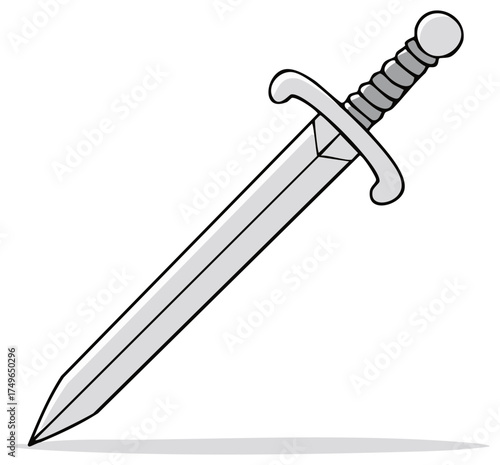 Vector Illustration of a Classic Medieval Sword with a Silver Blade and Gray Hilt