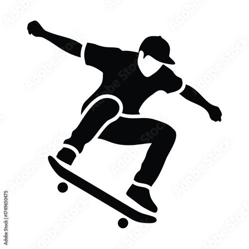 Skateboarder performing aerial trick skateboarding