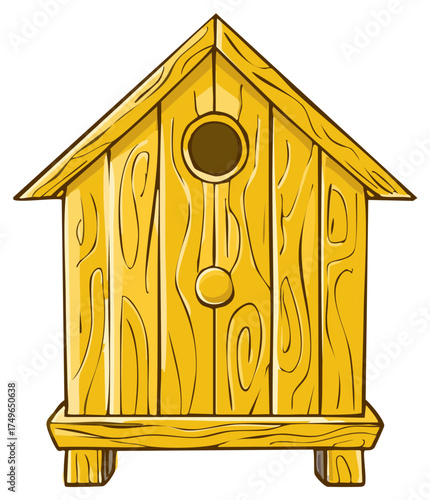 Illustration of a Simple Yellow Wooden Birdhouse for Small Birds