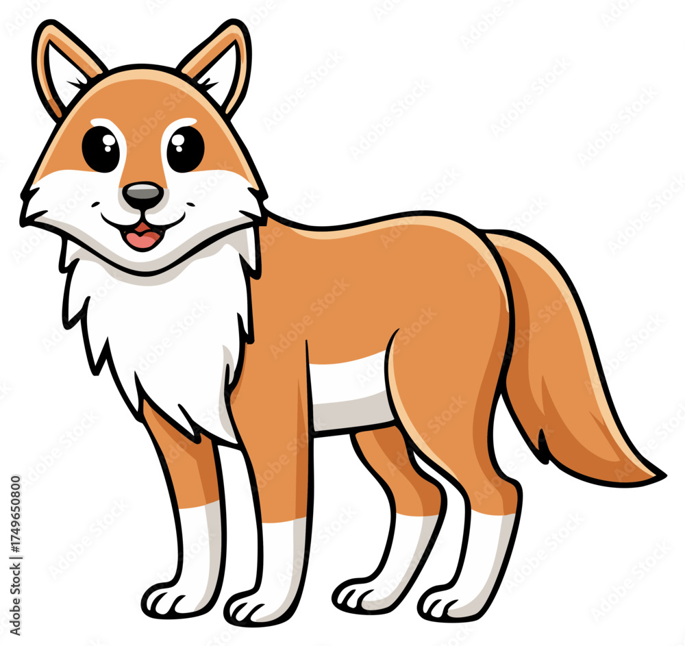 Fototapeta premium Illustration of Cartoon Smiling Dog with Orange Fur and White Markings Standing Sideways