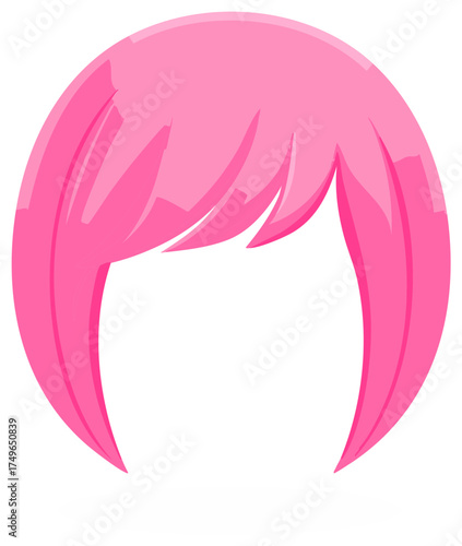 Vector illustration of a bright pink bob wig with bangs for a party costume or cosplay character.