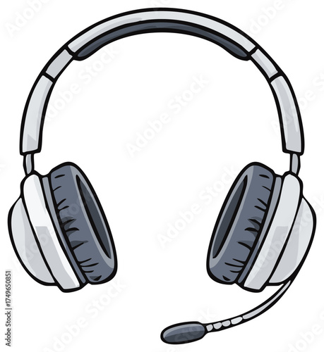 Cartoon illustration of a headset with microphone for communication