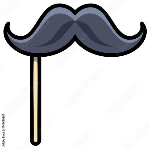 Playful cartoon style grey mustache on a stick party prop illustration