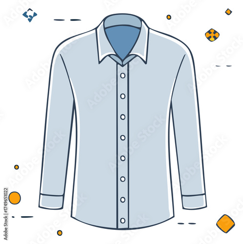 Vector illustration of a blue long sleeve button down shirt for men Formal or casual business wear icon