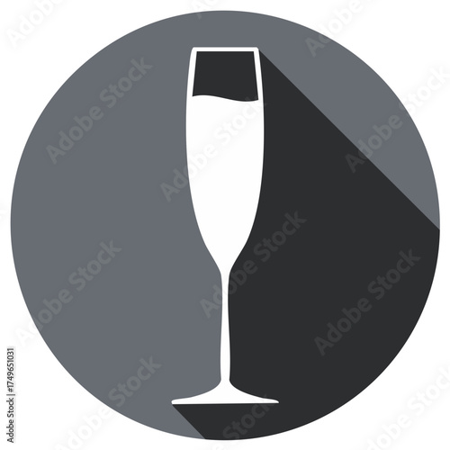Champagne Glass Icon in Flat Style Design with Long Shadow