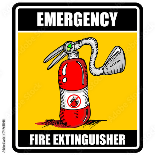 Emergency, fire extinguisher, sign and label vector