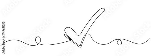 One line art check mark icon vector. approval and success with simple elegance symbol. vector illustration.