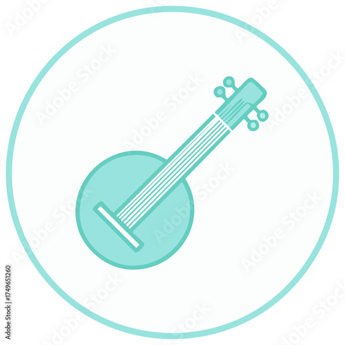 Illustration of a Banjo in Aqua Blue Circle Symbol for Southern American Music Style