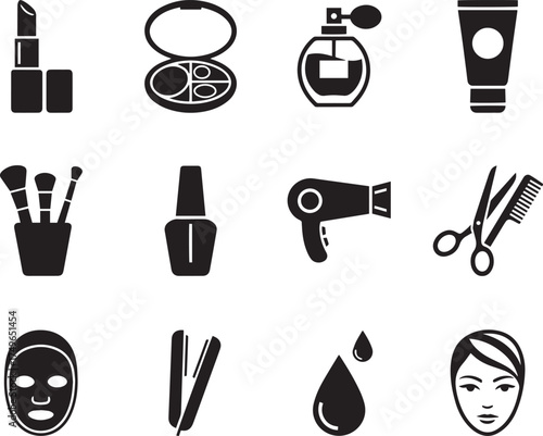 Beauty, Cosmetics, and Salon Icons - Makeup and Hair Care Vector Set