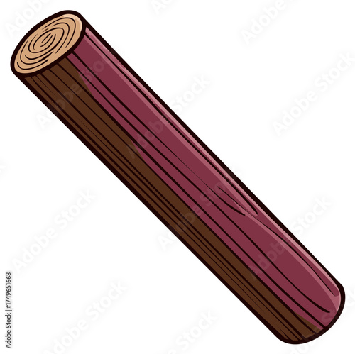 Illustration of a single, smooth, deep red log with brown bark, angled diagonally