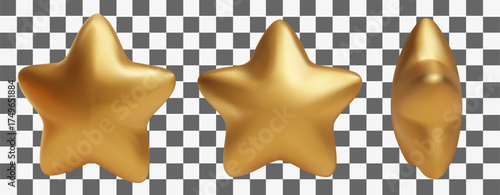 star set christmas stars  Realistic metallic gold element isolated. Vector trophy star, five gold metallic stars isolated 3D vector golden