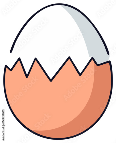 Cartoon cracked eggshell with jagged broken edge and soft shading