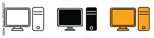 Desktop computer setup icon vector. technology presentations or website interfaces symbol. vector illustration.