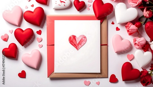 Valentines Day Card with Hearts and Flowers.