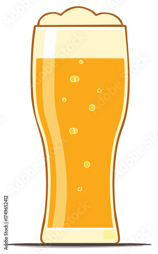 Vibrant golden beer with frothy foam and rising bubbles in a classic pilsner glass illustration
