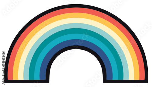 Colorful rainbow illustration with black border, retro style graphic design