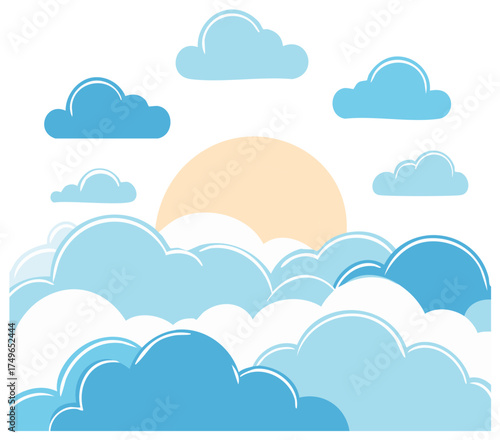 Graphic Clouds with Sun Illustration Sky Blue Clouds Nature Graphics Design Artwork Weather Scenery