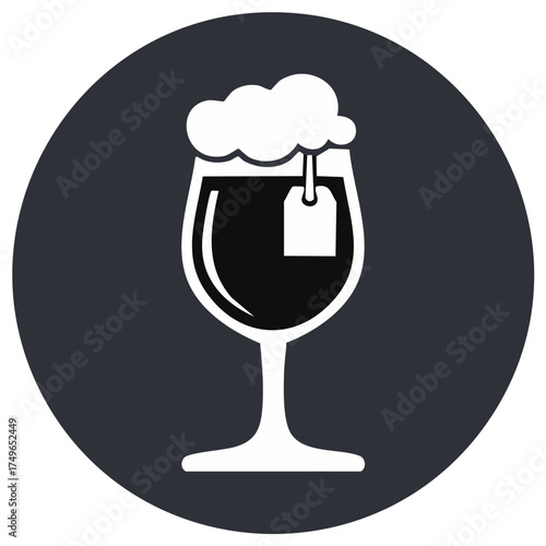 Wine glass illustration with tea bag and froth on a dark background