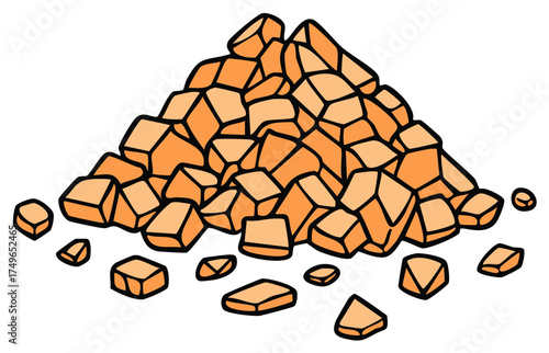 Hand drawn pile of orange rocks, stones, and rubble illustration