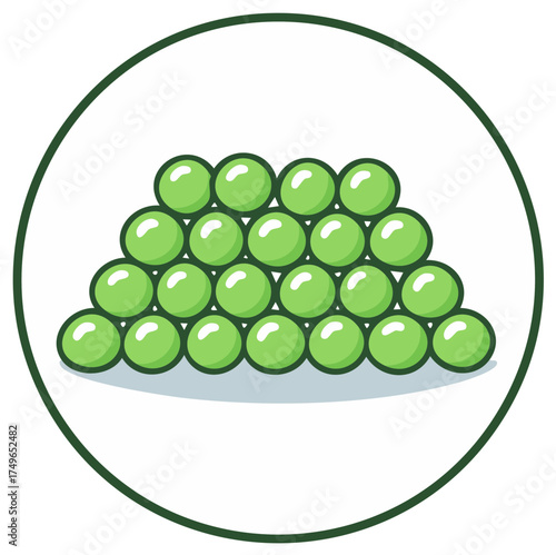 Pyramid of sweet green peas cartoon illustration inside a round border