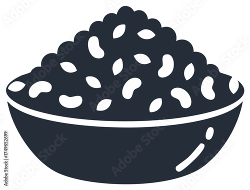 Bowl full of beans illustration, simple vector art of legumes in a pot, nutritious meal
