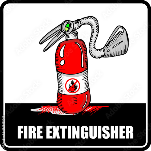 fire extinguisher, sign and label vector