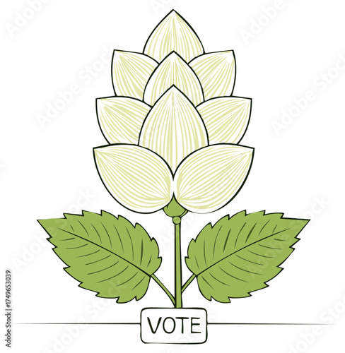Vector Illustration of a Hop Flower with 'Vote' sign for Democratic Expression.