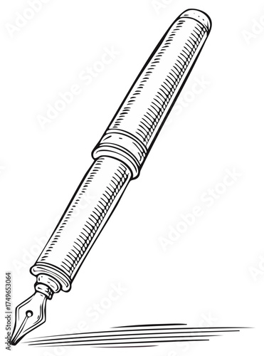 Classic Fountain Pen Drawing a Line in an Artistic Sketch Style