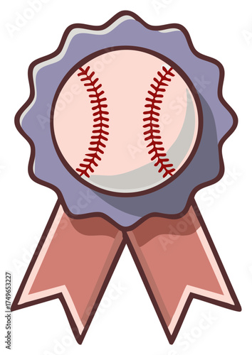 Baseball award ribbon with championship trophy and sports recognition symbols