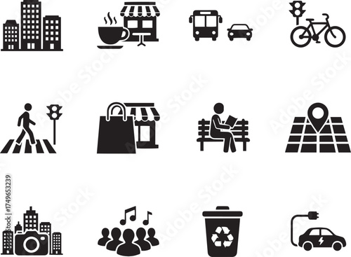 City Life, Urban Transportation, and Community Icon Set