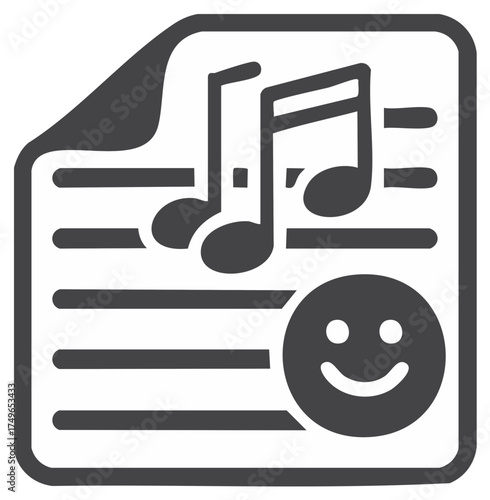 Sheet music with musical notes and smiley face symbol