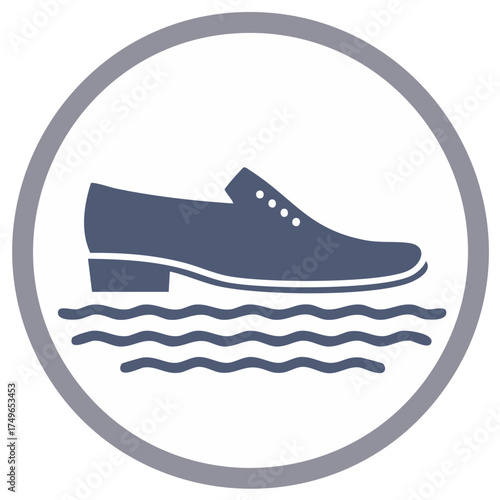 Shoe in Water Circle Icon Blue Mens Footwear Footwear Protection Concept Symbol Vector