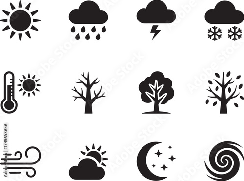 Black Silhouette Weather and Nature Icon Collection