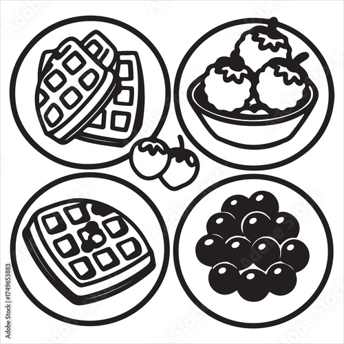 A Crispy Buttermilk Waffles Stack, the Sweet Treat with Grid pattern Pockets, Generously Topped with Fresh Fruit, Whipped Cream, and Powdered Sugar for Weekend Brunch.