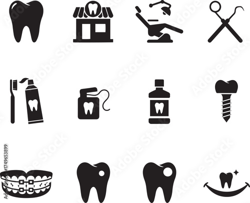 Dental Care, Clinic, and Orthodontics Icon Set