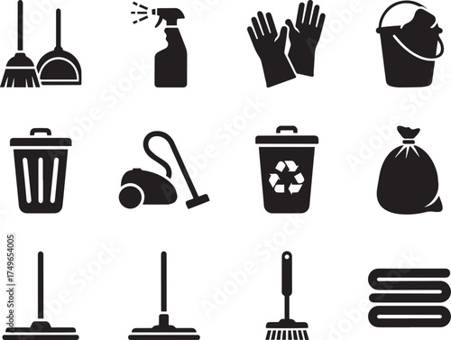 Cleaning and Housekeeping Tools Icon Set