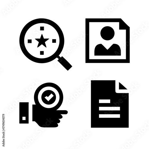 Icons representing job search, resume, recruitment, and candidate selection